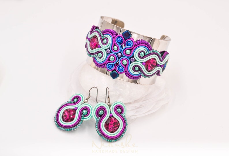 summer set soutache set jewelry set earrings Lovely soutache set bracelet
