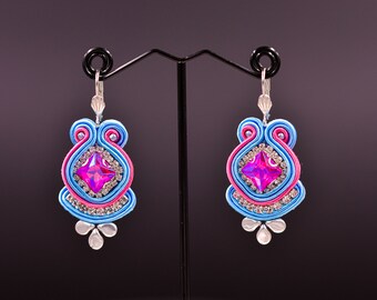 Soutache Beautiful Earrings ∙ Pink-Blue  ∙ Perfect Gift for Her ∙ Handmade Art ∙ by nikuske