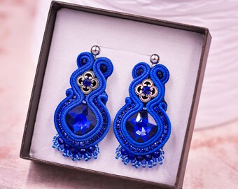 Blue ∙ Unique Square Soutache Earrings ∙ Handcrafted Surprise for Her ∙ Handmade Art ∙ by nikuske