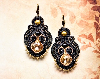 Soutache Earrings ∙ Black & Gold Elegance ∙ Perfect Gift for Her ∙ Handmade Art ∙ by nikuske