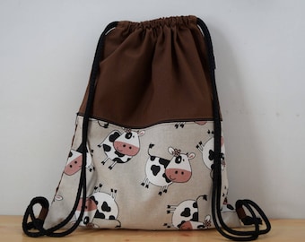 Owls backpack,brown backpack,draw string backpack,cows bag,pockets bag,kawaii bag,string bag,strings backpack,cows backpack brown ,cow print