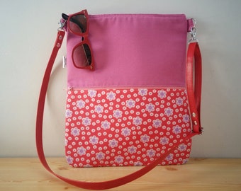 Bolso de tela,bolso rojo,bolso flores,bolso cruzado,bolso estampado,bolso granate,bolso cruzado,bolso cremallera,bolso de colores