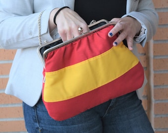 Flag purse,red purse,fabric purse bag,fabric handbag,red handbag,spanish handbag,flag handbag,patriot bag,spanish flag, red and yellow