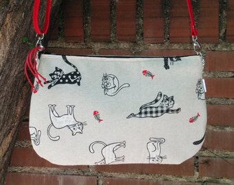 Bolso de gatos,bolso de tela,bolso estampado,bolso cruzado,tela de gatos,bolso gatitos,bolso rojo,bolso de animales,bolso cruzado tela