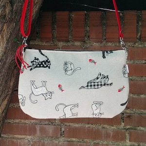 Bolso de gatos,bolso de tela,bolso estampado,bolso cruzado,tela de gatos,bolso gatitos,bolso rojo,bolso de animales,bolso cruzado tela