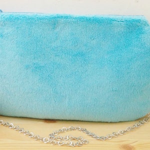 Plush bag, plush clutch, blue clutch, blue bag, blue purse,blue plush bag, chain bag, plush handbag, soft bag, blue sky bag, fur clutch