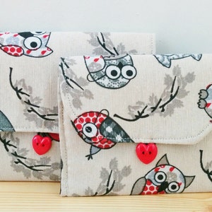 Monederos de buho, monedero con buho, monedero de tela, cartera de tela, cartera de buho, tela de buho, boton de corazon, monedero de buhos