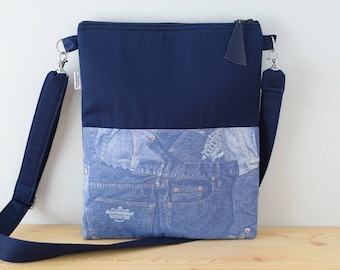 Blue tote,canvas tote bag,denim tote bag,denim print,blue purses,crossbody bag,crossbody purse,blue fabric tote,blue purse bag,jeans bag