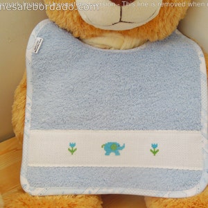 Elephant bib, baby bib, embroidered bib, blue bib, baby boy bib, animals bib, elephant baby bib, cross stitch bib, baby shower party