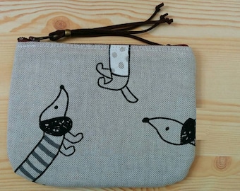 Etui dla psów, tkanina psy, torebki na monety, psy torby, płótno psy, druk psów, tkanina woreczek, płótno etui, płótno psy, psy kosmetyczka