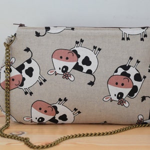 Bolso vacas, bolso de vacas, bolso de mano,cartera de mano, bolso de cadena, bolso de tela, bolso acolchado,bolso animales, tela de vacas