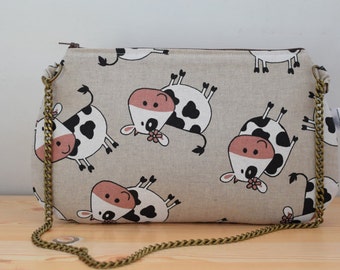Bolso vacas, bolso de vacas, bolso de mano, cartera de mano, bolso de cadena, bolso de tela, bolso acolchado, bolso animales, tela de vacas