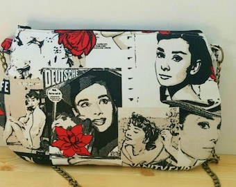 Borsa di Audrey, Audrey Hepburn, borsa di tela, borsa di mano di Audrey, borsa di cadena, borsa di tela di Audrey, borsa di Audrey, borsa rossa