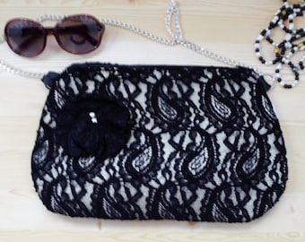 Bolso de encaje,bolso de fiesta,bolso negro,bolso flores,bolso vestir,bolso boda,bolso de puntilla,bolso blanco y negro,bolso cadena,bolso