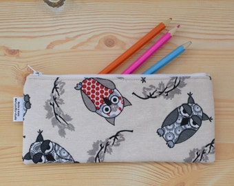 Owls pencil case,animals pencilcase,owls pouch,zippered pouch,kawaii pencil case,owl pouch,owls bag,owls print,travel pouch,zippered bag