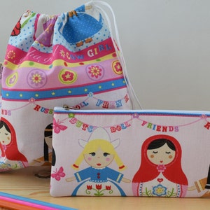 Estuche de muñecas,estuche de niña,bolsa de merienda,bolsa de guarderia,estuche de niños,estuche infantil,bolsa sandwich,bolsa almuerzo image 1