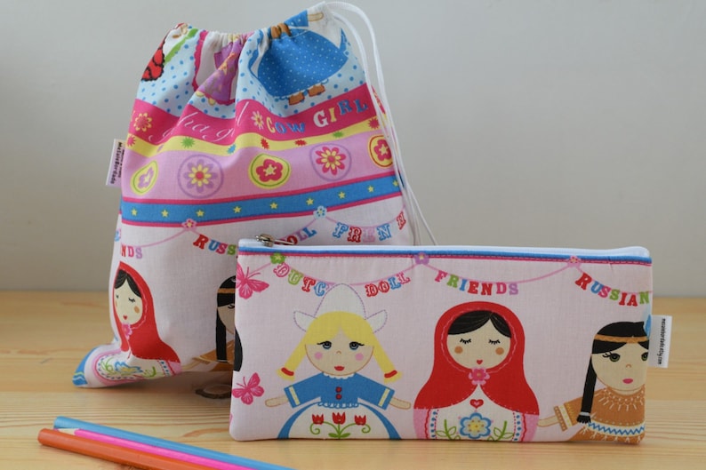 Estuche de muñecas,estuche de niña,bolsa de merienda,bolsa de guarderia,estuche de niños,estuche infantil,bolsa sandwich,bolsa almuerzo image 1