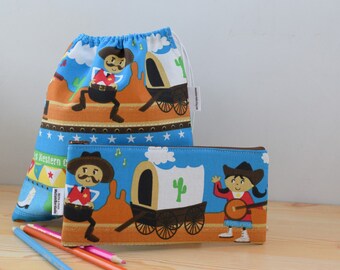 Estuche para niños,bolsa de merienda,bolsa de guarderia,cowboy,vaqueros,estuche de niños,estuche infantil,bolsa sandwich,bolsa almuerzo