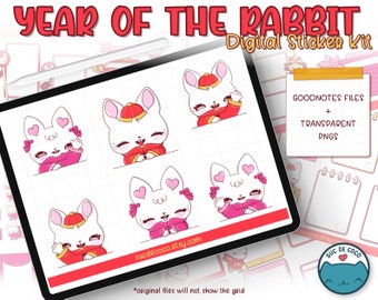 Digital Sticker Kit For Cute Digital Planners| YEAR Of The TIGER | 2 Precropped Goodnotes Files + 2 Transparent Background PNG files Folders