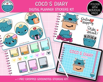 COCOS DIARY digital stickers book for digital Planners, Goodnotes file + individual transparent pngs, ipad and android