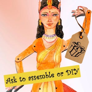 Handmade Indian Rajasthani Woman Articulated Paper Doll - Movable Puppet, Paper Craft Toy and Decoration