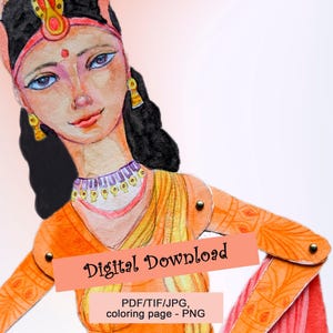 Digital Indian Woman Articulated Paper Doll - Movable Puppet, Paper Toy and Decoration