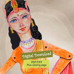 Paper Dolls Hindu Woman - Articulated puppets, Do it yourself, Happy mothers day gift