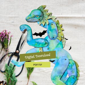 Pappersdockor - Ledade djur Drake - Rörlig docka, Pappersutklipp - Digital Omedelbar Nedladdning