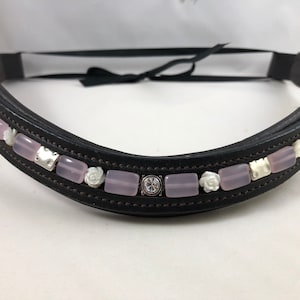 Blush Pink glass beads with Mother of Pearl roses. Beaded browband. READY TO SHIP.