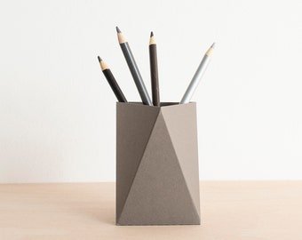 Origami Paper Box | Desk Pen Holder, Gray Desk Accessory, Gray Pen Holder, Corporate Gifts, Office Gifts, Office Desk Gifts