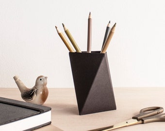 Black Desk Accessory | Origami Pencil Cup Holder for Desk, Office Decor and Storage, Pen Holder