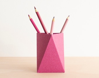 Pink Desk Accessory | Origami Pencil Cup, Make Up Brush Holder, Kitchen Spoon Holder, Pen Holder Desk, Office Desk Gifts