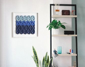 Blue Living Room Decor | Blue Mosaic Artwork, 3d Wall Tiles, Handmade Wall Decor, Paper Wall Art, Small Wall Hanging, Moduli Blue Wall Decor