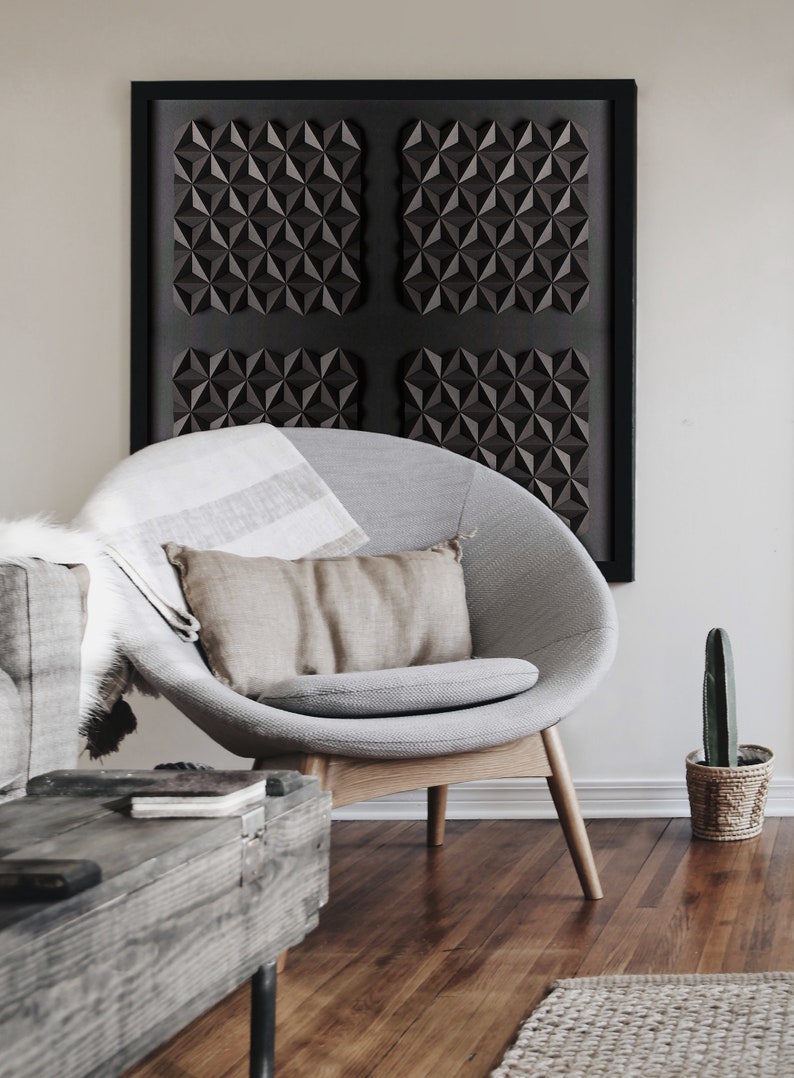 Black Modern Geometric Wall Art Contemporary Black Home Decor, Black Living Room Hallway Decor