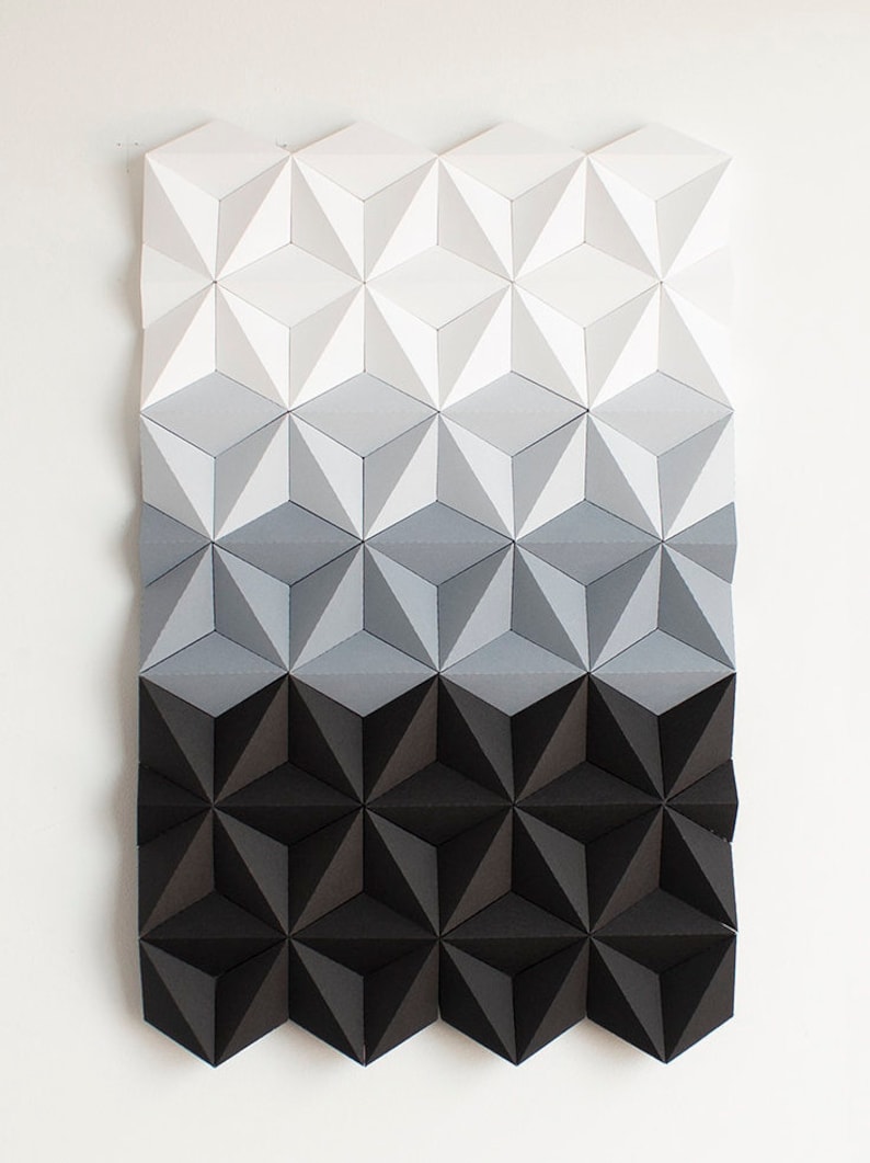 Geometric Wall Decor White Black and Gray, Modern Geometric Wall Art, Contemporary Home Decor