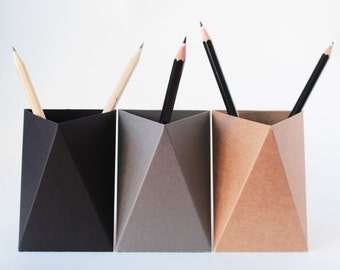 3box Desk Organizer | Black Pencil Cup, Gray Pen Holder, Origami Paper Box, Desk Pen Holder, Office Desk Gifts, Office Storage