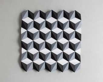 Black and White Wall Art Home I Square Home Decor, Escher Geometric Wall Art, Contemporary Wall Hangings, Geometric Wall Decor, Moduuli