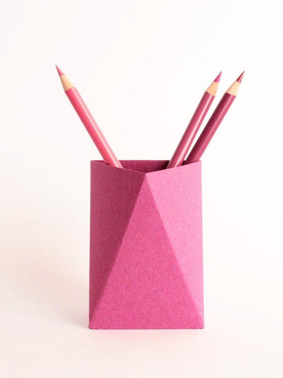 Pink Desk Accessory Origami Pencil Cup Make Up Brush Etsy