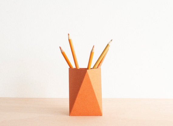 Orange Pencil Cup Holder Origami Desk Organizer Desk Tidy Etsy