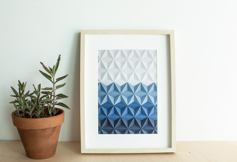 Printable Blue Geometric Wall Art Blue and White Art Print Etsy