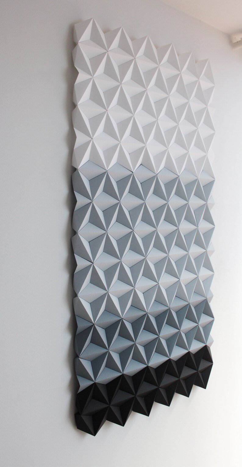 Large Geometric Home Decor White Gray Black Paper Wall Art, Black and