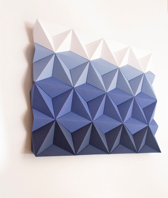 Blue 3d Geometric Wall Panel Fashion Art Origami Paper Office Artwork Hanging Moduuli Decor