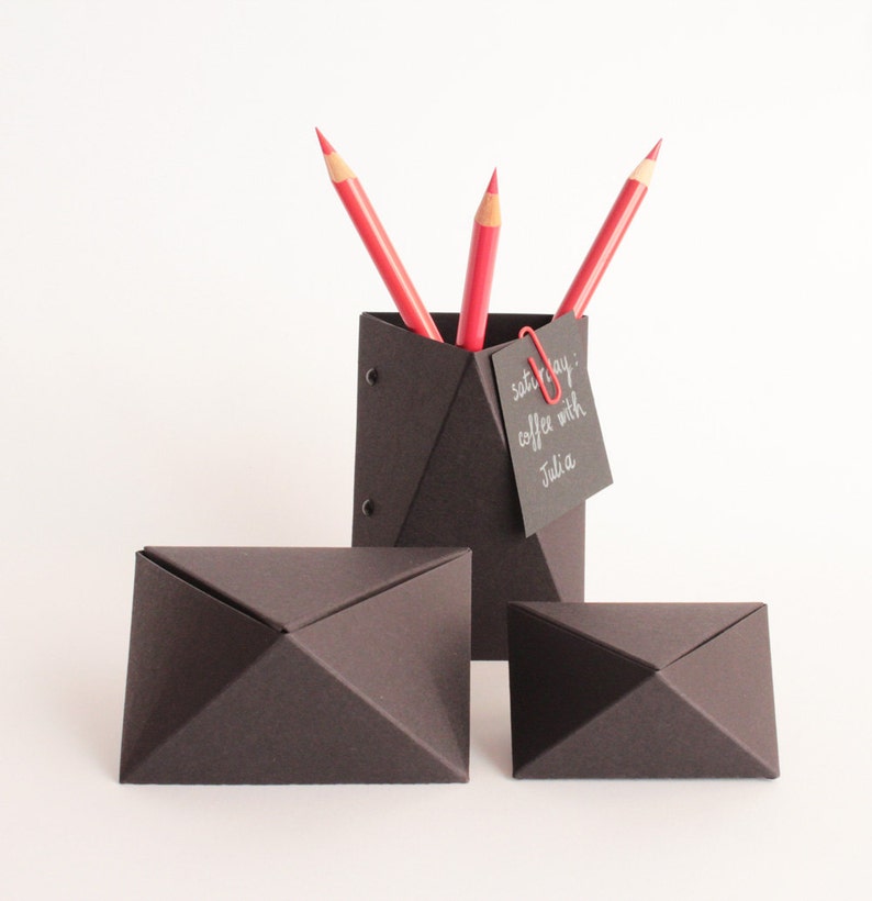 3box Brown Desk Organization Set Origami Pen Holder Paper Etsy