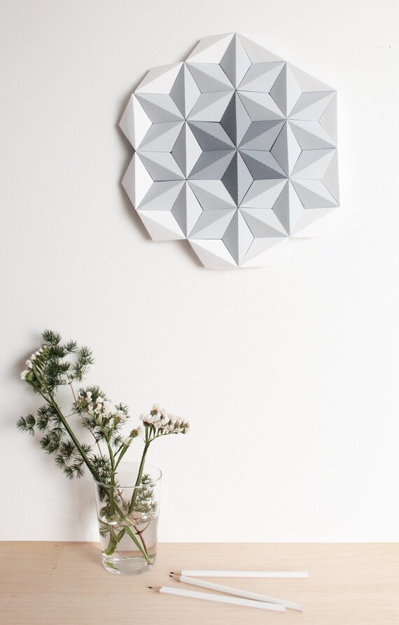 Grey Mandala Wall Decor Origami Art Wall Hanging Geometric Etsy