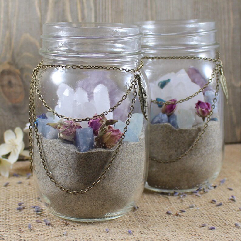 Crystal and Herb Sand Zen Garden DIY Kit Mason Jar Herb and | Etsy