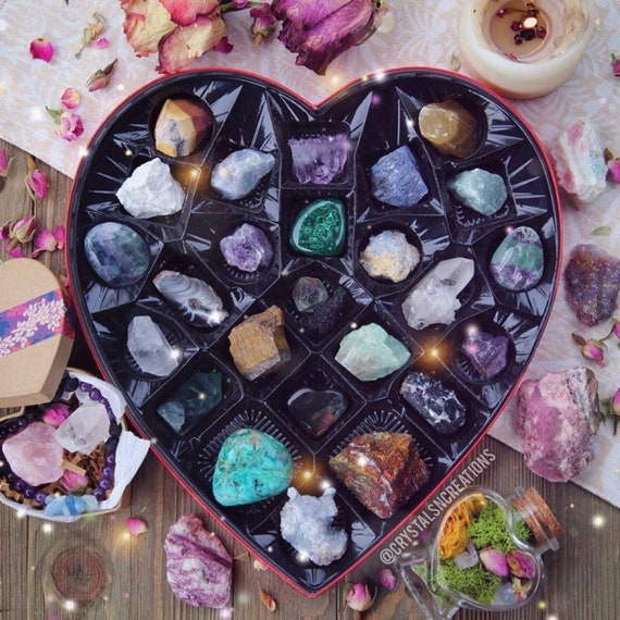Heart Box Of Crystals Gift Box Of Stones V Day Crystal Etsy
