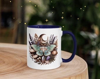 Luna Moth and Crystals Mug with Color Inside