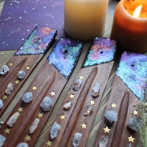 Galaxy Crystal Incense Holder Hand painted Healing Crystals and Stones Incense Burner Incense Display Moon and Stars Decor Gift image 10