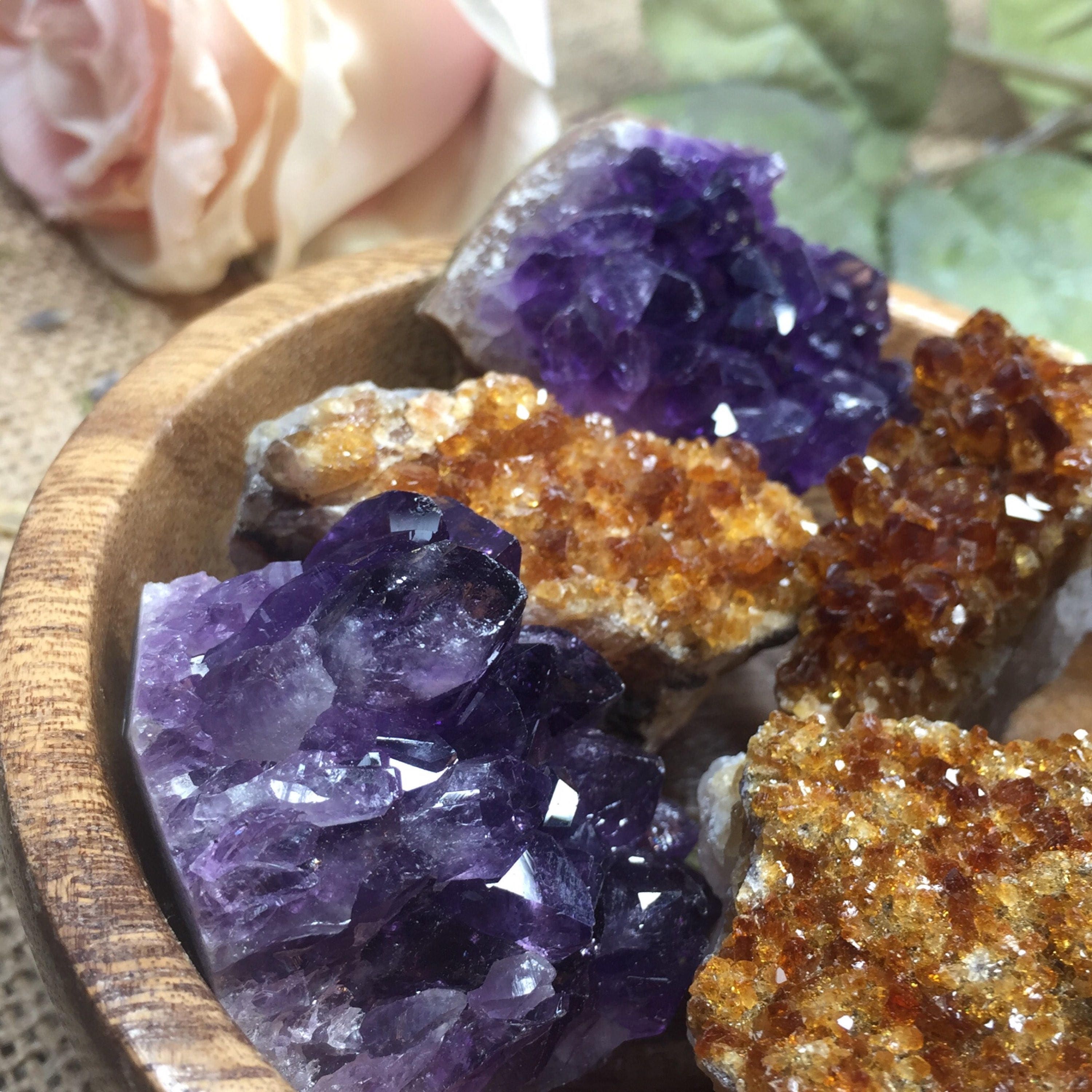 Crystal Set Amethyst Cluster And Citrine Cluster Decorative Etsy