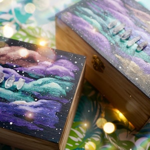 Crystal Galaxy Box | Made to Order | Tarot Box Oracle Cards Hand Painted Galaxy Decor Painted Altar Box | Crystal Box | Boho Decor